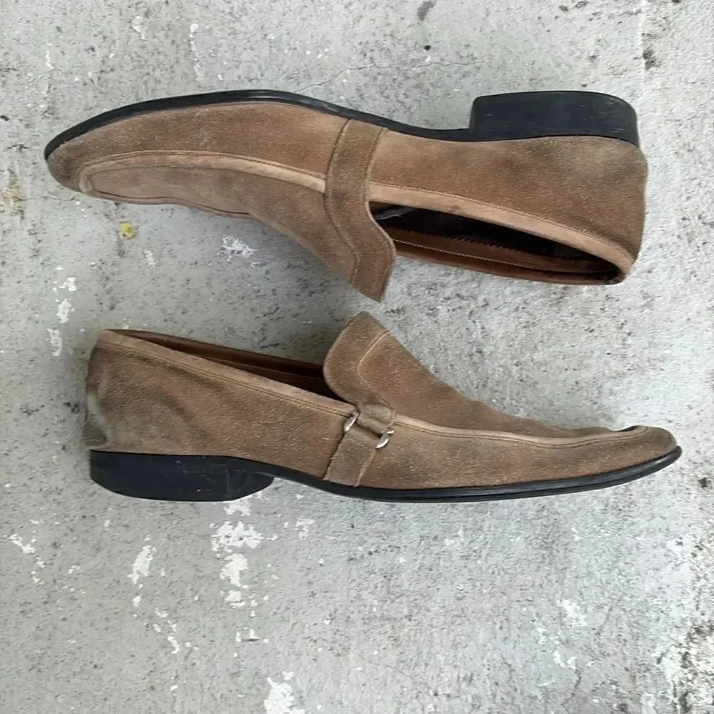 Ferragamo khaki tan suede loafers
